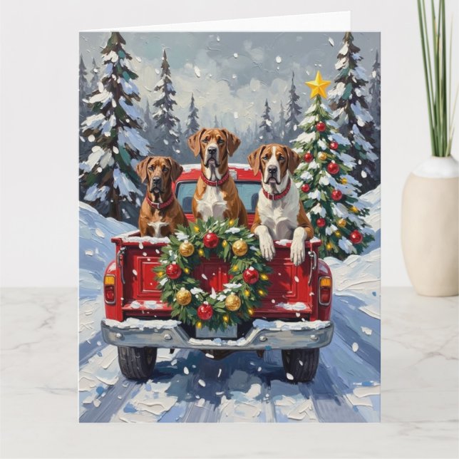 Tarjeta Great Dane Christmas Red Truck Holiday (Anverso)