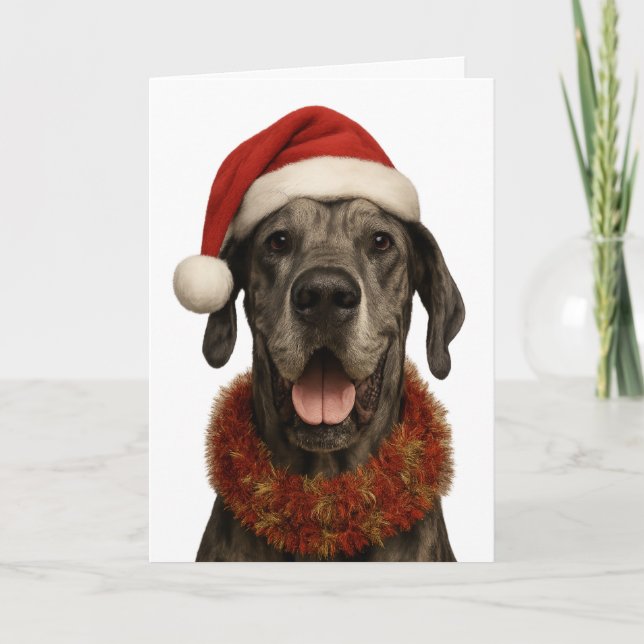 Tarjeta Great Dane in a Santa hat Christmas card (Anverso)