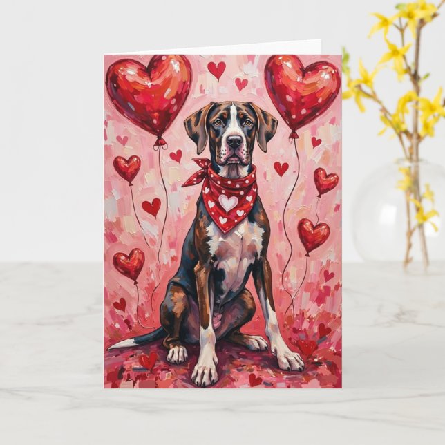 Tarjeta Great Dane Valentine’s Day Dog with Hearts Red (flor amarilla)