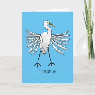 Tarjeta Great egret bird cartoon illustration