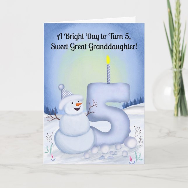Tarjeta Great Granddaughter 5th Birthday Snowman Snowy  (Anverso)