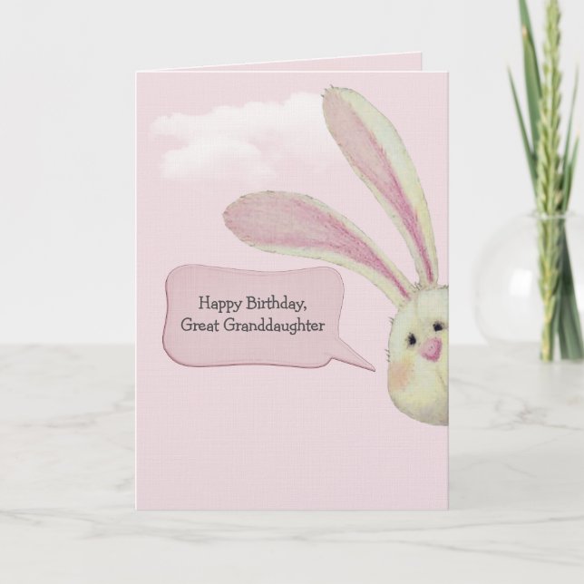 Tarjeta Great Granddaughter Birthday Bunny On Pink (Anverso)