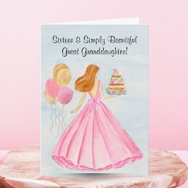 Tarjeta Great Granddaughter Sweet 16 Birthday Cake Girl 