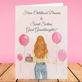 Tarjeta Great Granddaughter Sweet Sixteen Girl Jeans 