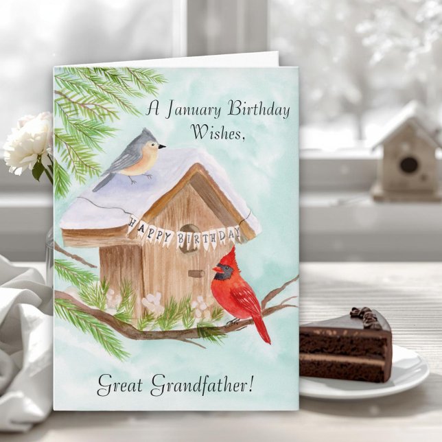 Tarjeta Great Grandfather Happy January Birthday Birds (Subido por el creador)