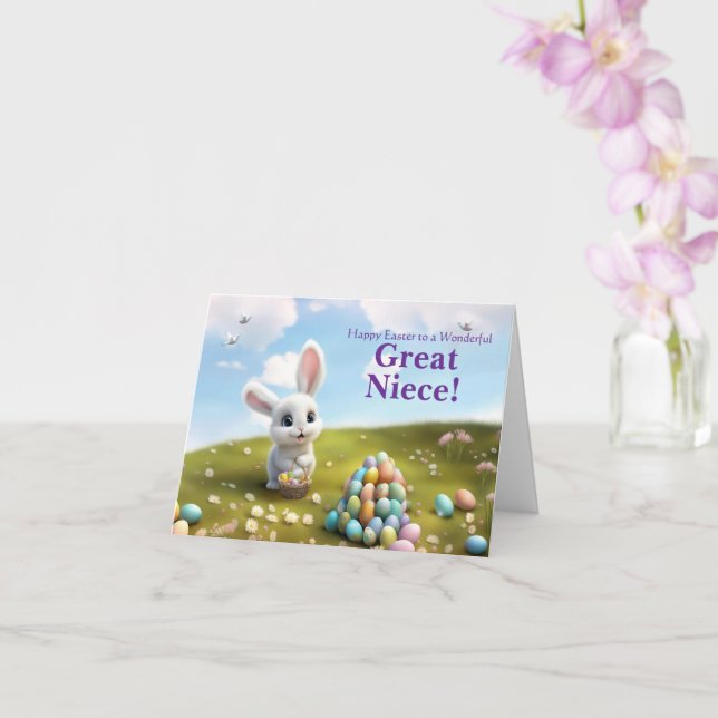 Tarjeta Great Niece Easter with Fluffy Easter Bunny  (Orquídea)