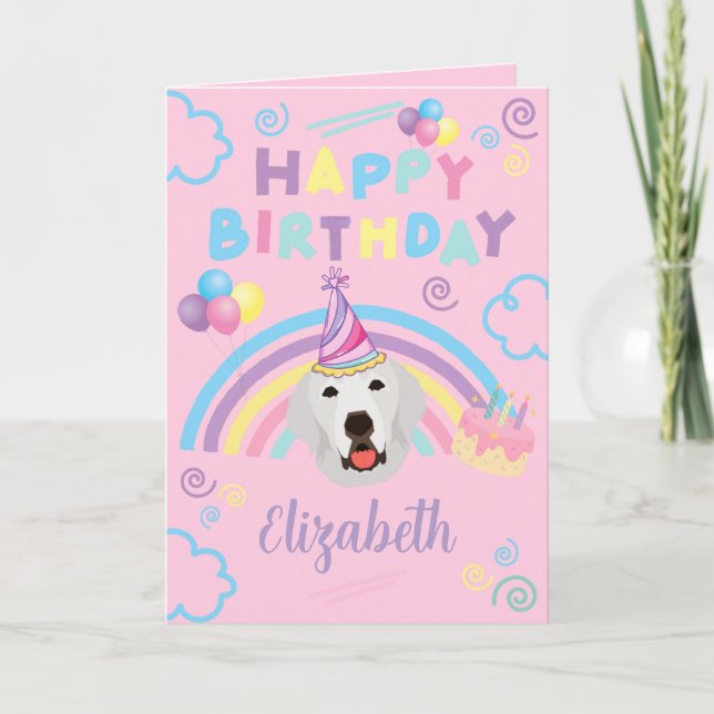 Tarjeta Great Pyrenees Birthday Card in Pink (Anverso)