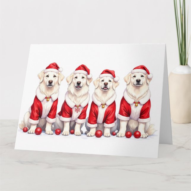 Tarjeta Great Pyrenees Christmas Dress Santa Hat (Anverso)