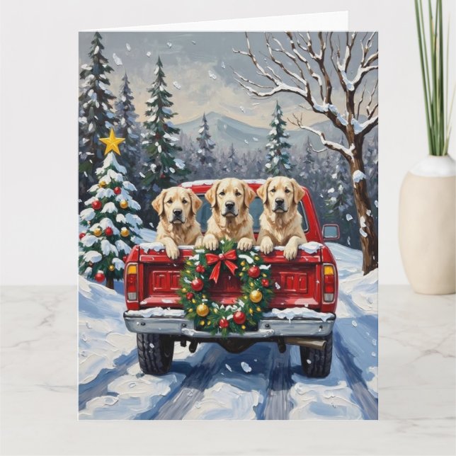 Tarjeta Great Pyrenees Christmas Red Truck Holiday (Anverso)