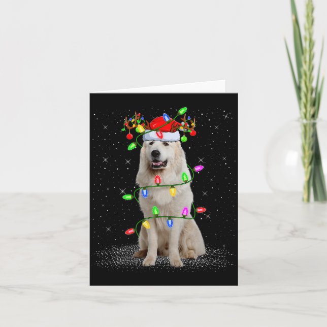 Tarjeta Great Pyrenees Dog Xmas Lights Santa Pet Dog Lover (Anverso)