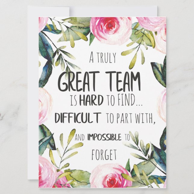 Tarjeta Great Team thank you gift Amazing team quote (Anverso)