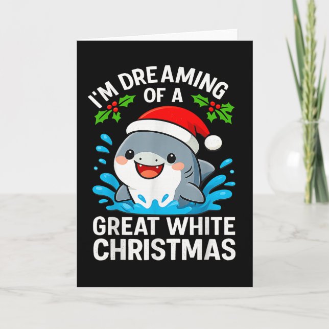Tarjeta Great White Christmas Shark Funny Santa Holiday Pu (Anverso)