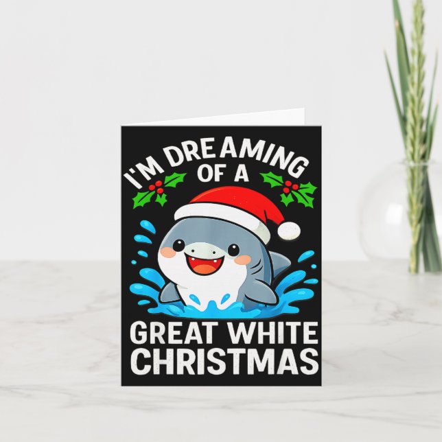 Tarjeta Great White Christmas Shark Funny Santa Holiday Pu (Anverso)