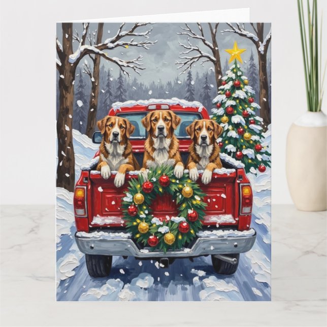 Tarjeta Greater Swiss Mountain Dog Christmas Red Truck (Anverso)
