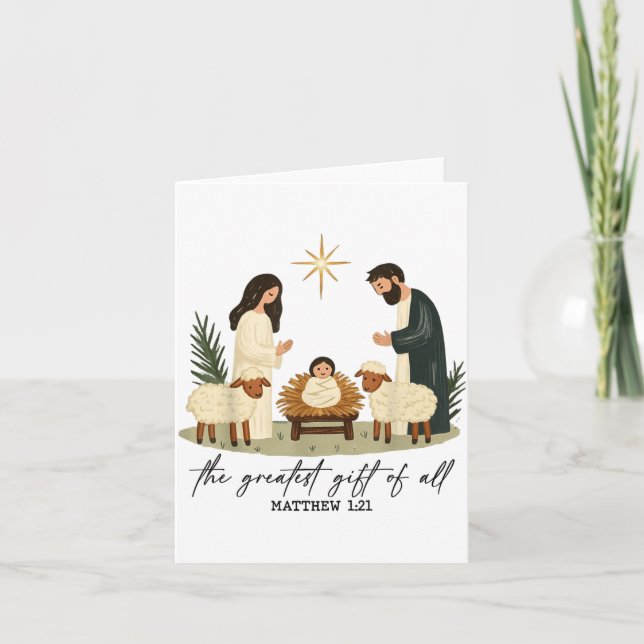 Tarjeta Greatest Gift Of All Nativity Scene Christian Chri (Anverso)