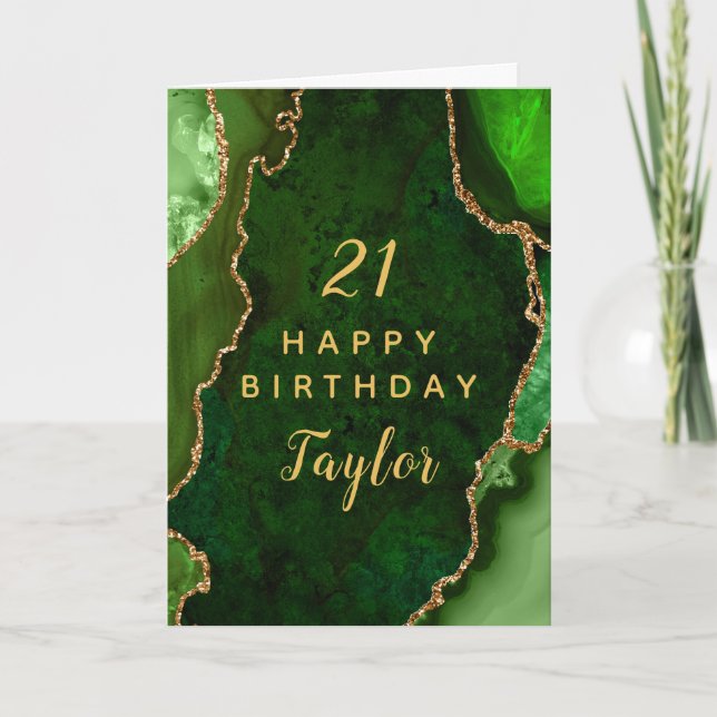 Tarjeta Green and Gold Agate Feliz cumpleaños (Anverso)