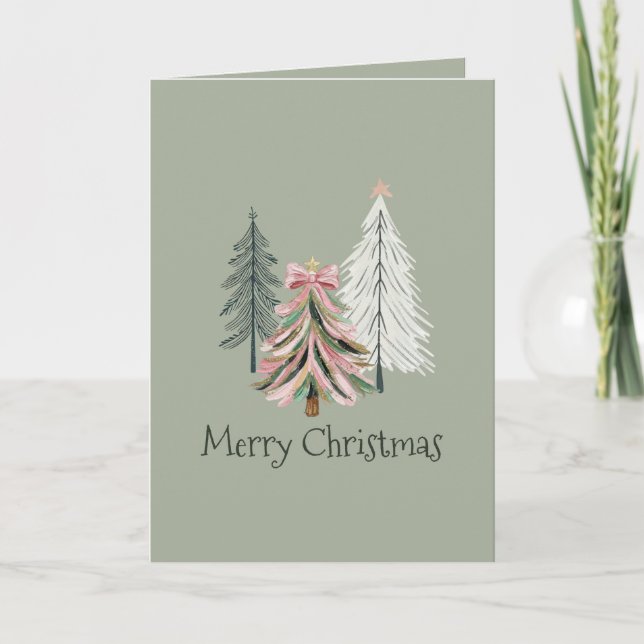 Tarjeta Green and Pink Brushstroke Christmas Tree (Anverso)