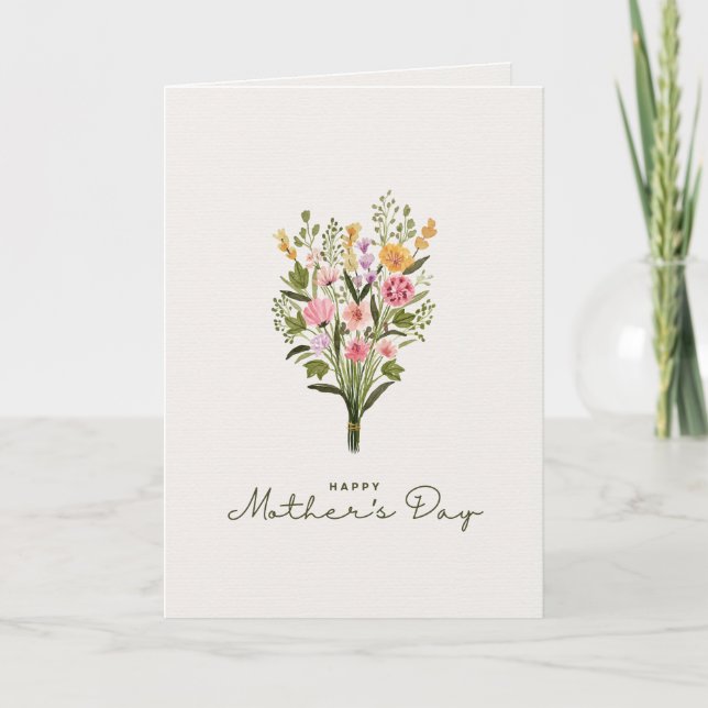 Tarjeta Green and Pink Floral Watercolor Mother's Day (Anverso)