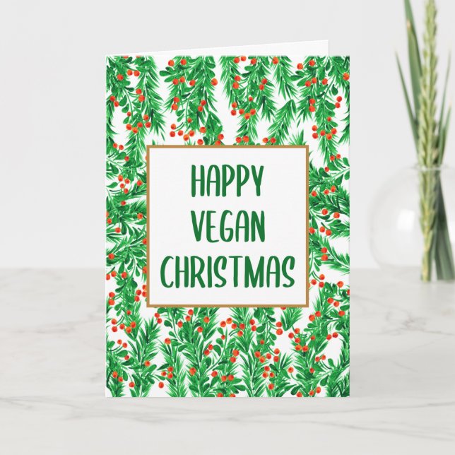 Tarjeta Green and Red Pine Happy Vegan Navidades (Anverso)