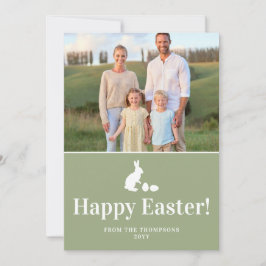 Tarjeta Green And White Bunny With Custom Photo Easter