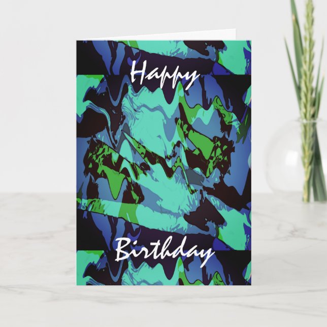 Tarjeta Green Aqua Blue Black Abstract Flower Birday (Anverso)