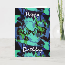 Tarjeta Green Aqua Blue Black Abstract Flower Birday