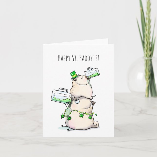 Tarjeta Green Beer pug St. Patrick's Day card (Anverso)
