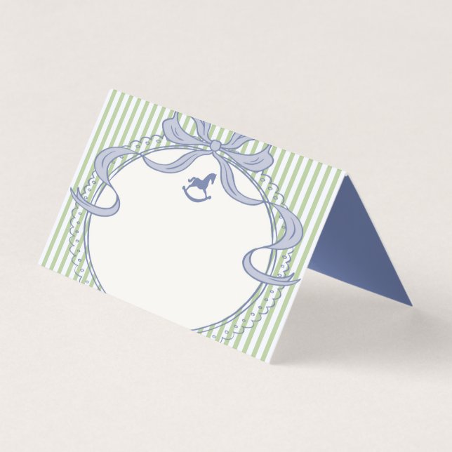 Tarjeta Green & Blue Coquette Bow Rocking Horse Place Card (Anverso)