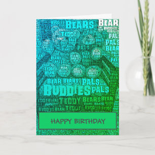 Tarjeta Green Blue Teddy Bear Budds Word Cloud Card