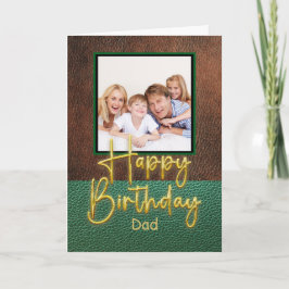 Tarjeta Green & Brown leather Gold Script Dad Birthday
