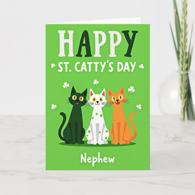 Tarjeta Green Cats Shamrocks Happy Card (Anverso)