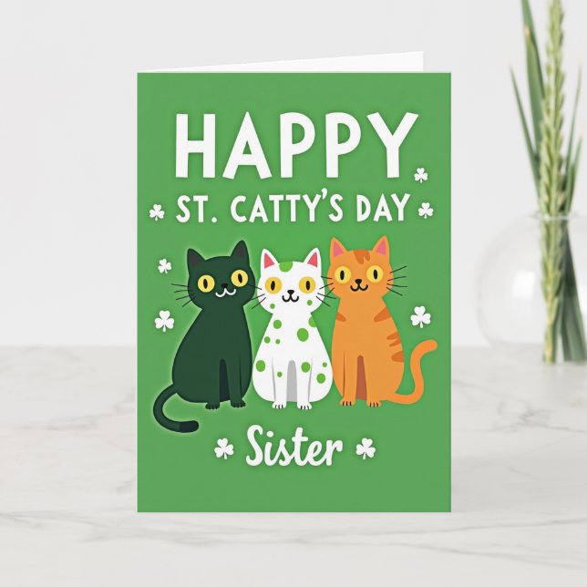 Tarjeta Green Cats Shamrocks Sister Card (Anverso)