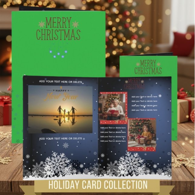 Tarjeta Green Christmas Multi Photo New Year Card (Subido por el creador)
