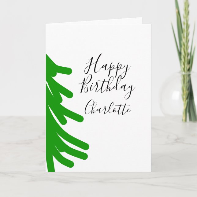Tarjeta Green Christmas tree happy birthday December winte (Anverso)