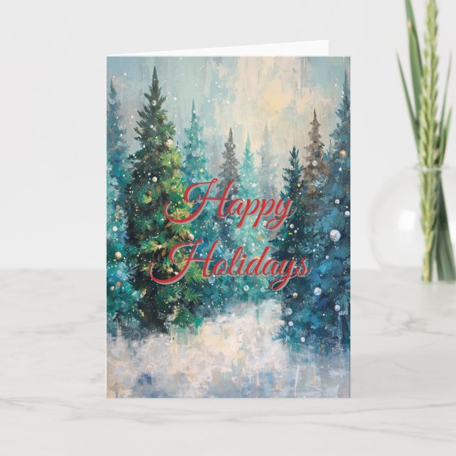 Tarjeta Green Christmas Trees Winter Forest (Anverso)