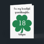 Tarjeta Green Cloverleaf St. Patrick's 18th Cumpleaños<br><div class="desc">Una tarjeta personalizada de 18 años del Día de San Patricio con una hoja de trébol en la parte delantera. Podrá personalizar fácilmente el frente con los detalles del destinatario de cumpleaños. El mensaje de la tarjeta interior también se puede personalizar. Esta tarjeta de cumpleaños personalizada del Día de San...</div>