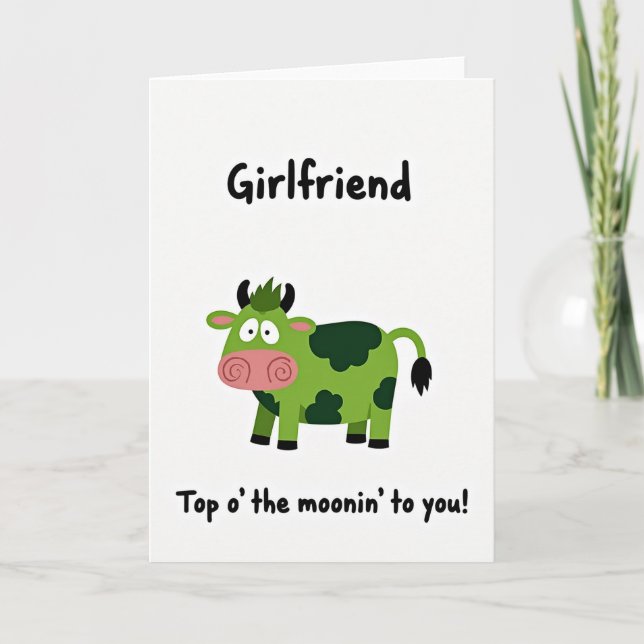 Tarjeta Green Cow Pattern Girlfriend Card (Anverso)