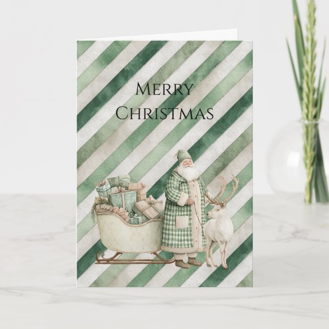 Tarjeta Green Cream Stripes Christmas Tree (Anverso)
