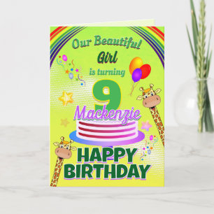 Tarjeta GREEN DE DIVERSIÓN Feliz 9 de cumpleaños jirafas y