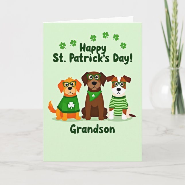 Tarjeta Green Dog Shamrocks Grandson Card (Anverso)