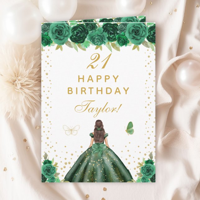 Tarjeta Green Floral Brunette Hair Chica Happy Birday (Subido por el creador)