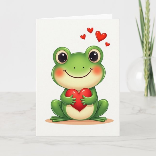 Tarjeta Green Frog Valentines Day Card (Anverso)