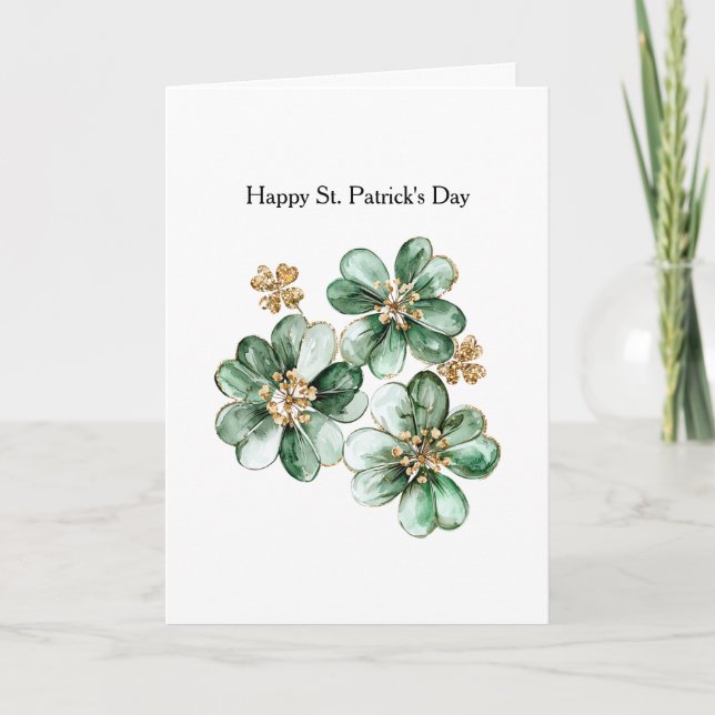 Tarjeta Green Gold Glitter Shamrock St. Patrick's Day (Anverso)