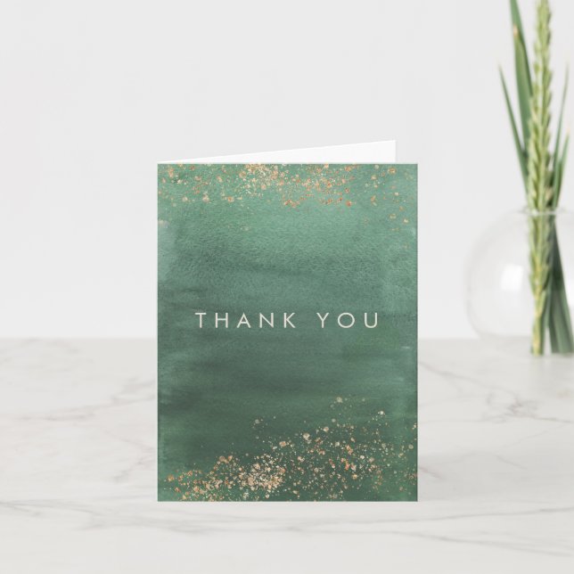 Tarjeta Green & Gold Modern Watercolor Gracias (Anverso)