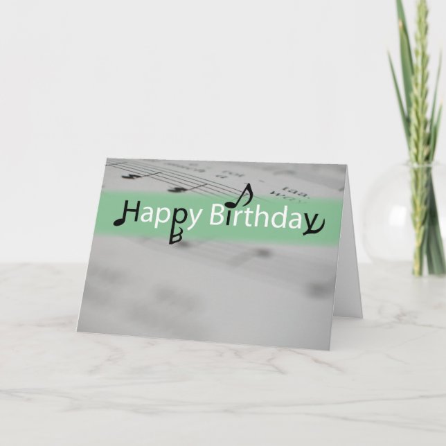 Tarjeta Green Happy Birday with Misic Notes (Anverso)