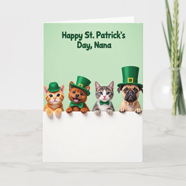 Tarjeta Green Hats Pets St Patricks Day Card (Anverso)