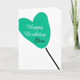 Tarjeta Green heart happy birthday white black balloon kid