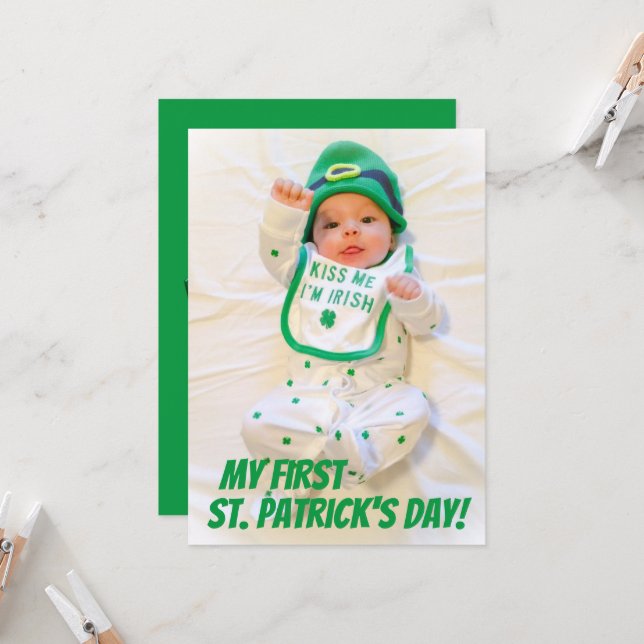 Tarjeta Green My First St. Patrick's Day Holiday Photo (Anverso/Reverso In Situ)