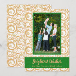 Tarjeta Green on Gold Swirls Navidades Photo