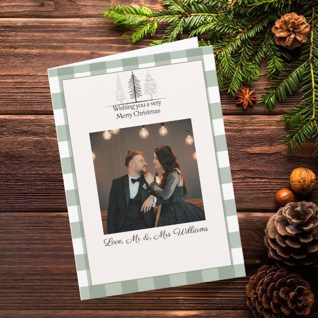 Tarjeta Green Plaid Elegant Photo Merry Christmas Simple  (Subido por el creador)